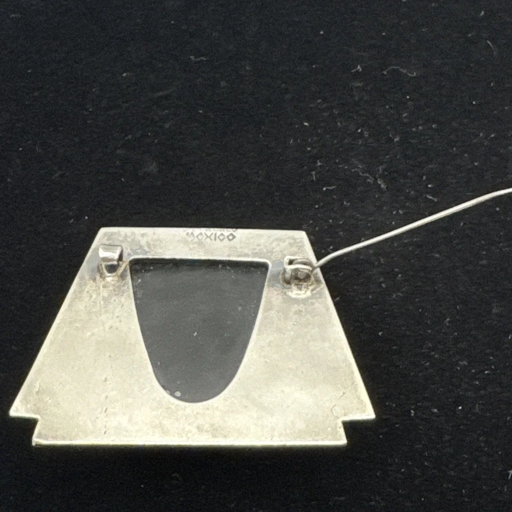 Fred Davis‎ Sterling Silver Obsidian Mask Brooch Mexico Vintage Modernist Pin